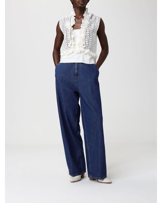 Alberta Ferretti Blue Cotton And Linen Blend Top