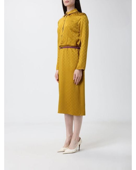 Gucci Yellow Gg Motif Silk Blend Midi Shirtdress
