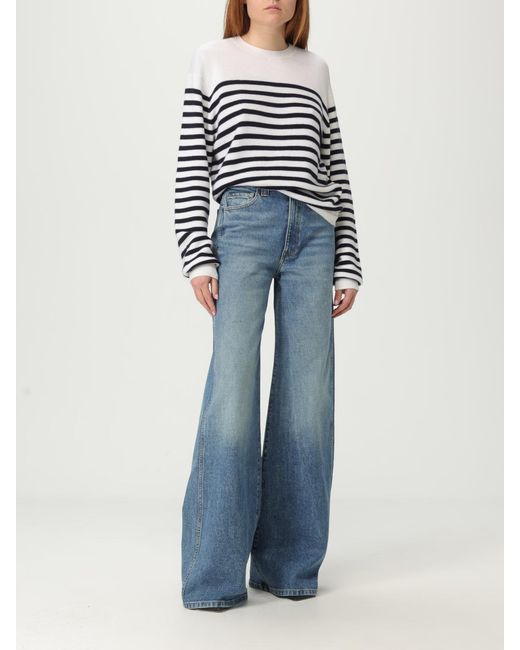 Khaite Blue Cashmere Striped Crewneck Sweater