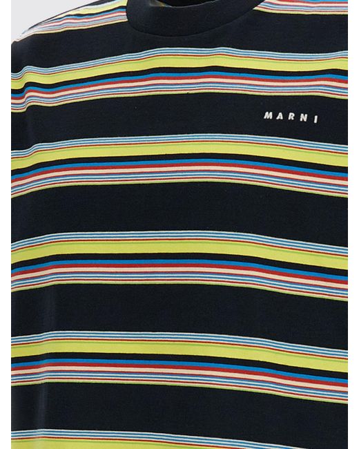 Marni Blue Relaxed Fit Striped Cotton T-Shirt With Contrast Logo for men