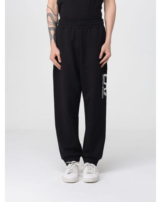 EA7 Black Cotton Jogging Pants With Logo for men