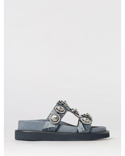 Kurt Geiger White Orson Denim And Leather Sandal With Rhinestones