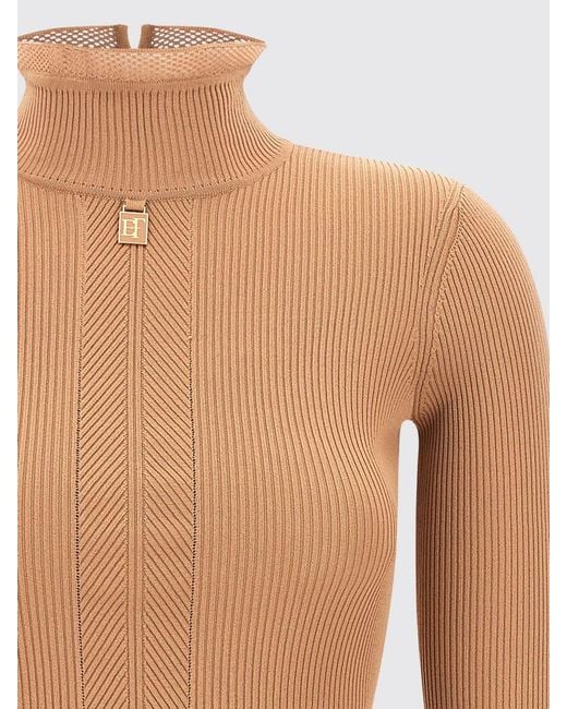 Elisabetta Franchi White Slim Fit Turtleneck Midi Knit Dress