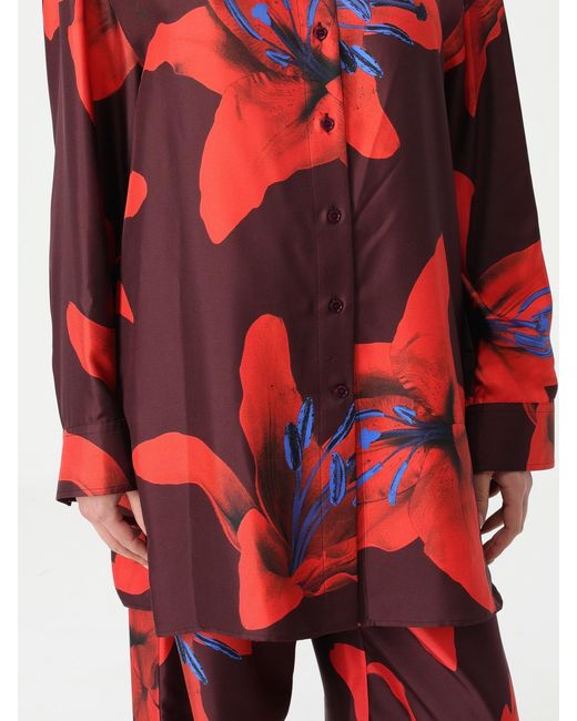 McQueen Red Silk Lily Print Wideleg Pant Set