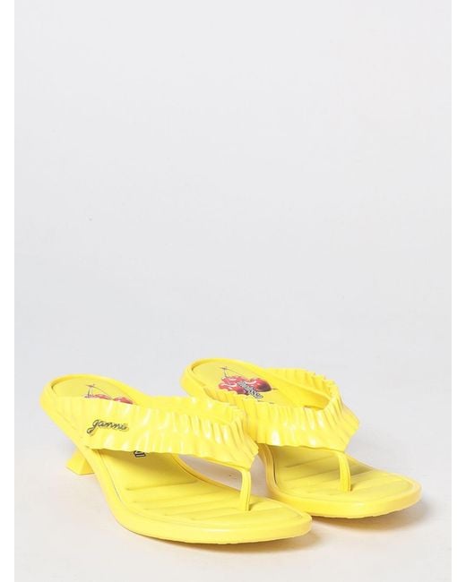 Melissa X Ganni Yellow Ruched Pvc Thong Sandals With Low Heel