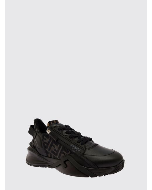 Fendi Black Flow Canvas Sneakers With Ff Jacquard Monogram And Leather for men