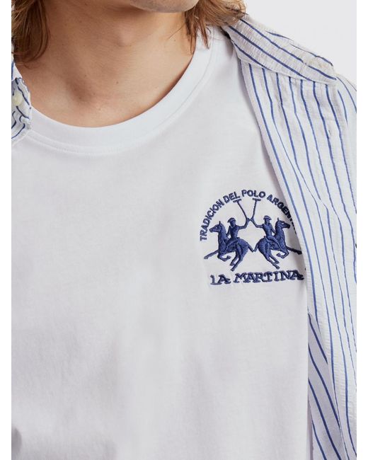 La Martina White Cotton T-Shirt With Logo for men