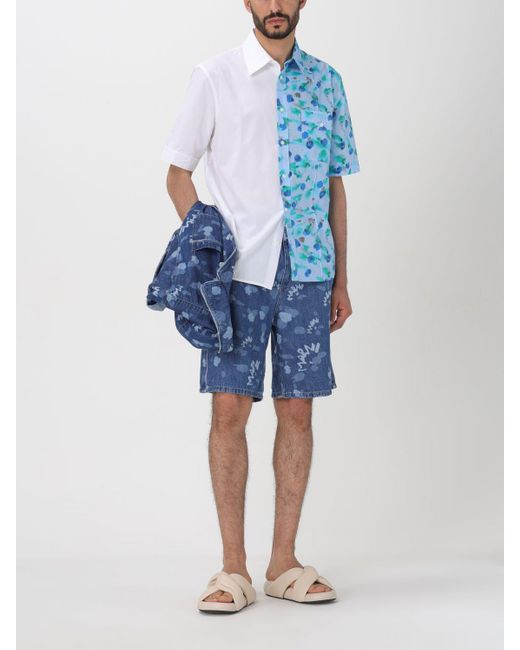 Camicia patchwork in cotone con stampa floreale di Marni in Blue da Uomo