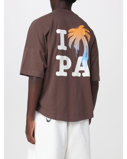 Palm Angels Brown Cotton Crewneck T-Shirt With Logo for men