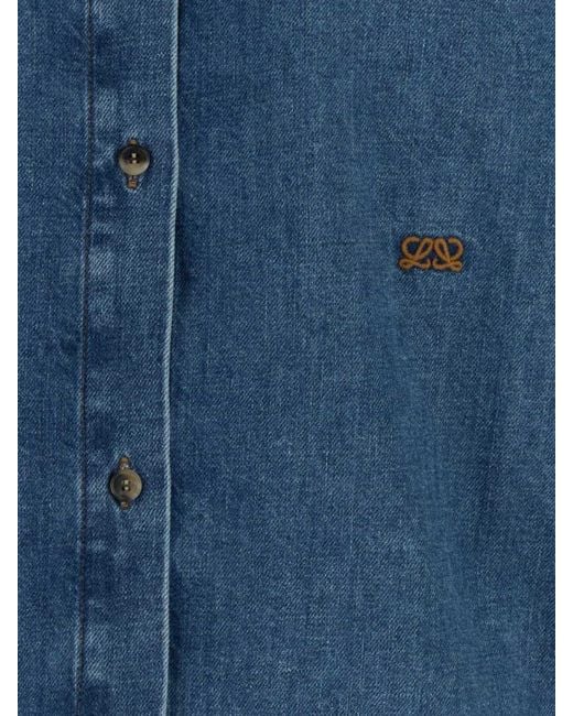 Camisa Relaxed Fit De En Denim De Algodón Con Logotipo Anagram Bordado Loewe de color Blue
