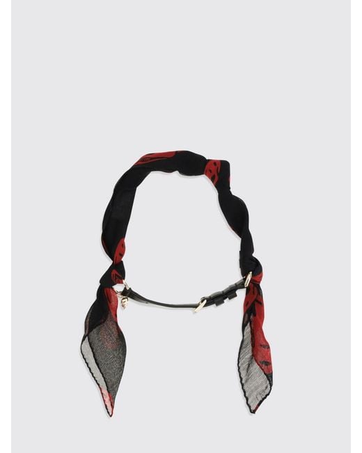McQueen Black Silk And Calfskin Leather Bracelet With Skull Print And Charm