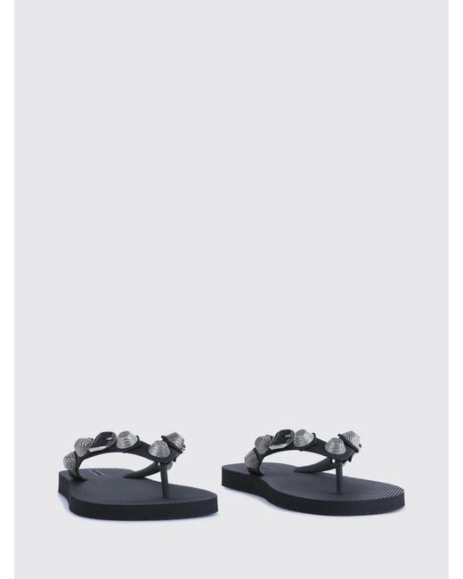 Balenciaga White Studded Rubber Thong Sandals With Decorative Buckle