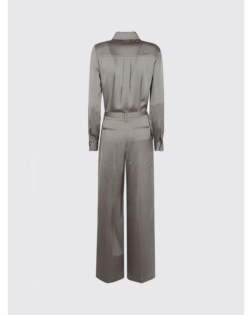 Michael Kors Gray Recycled Fabric Cargo Jumpsuit With Long Sleeves And Adjustable Belt