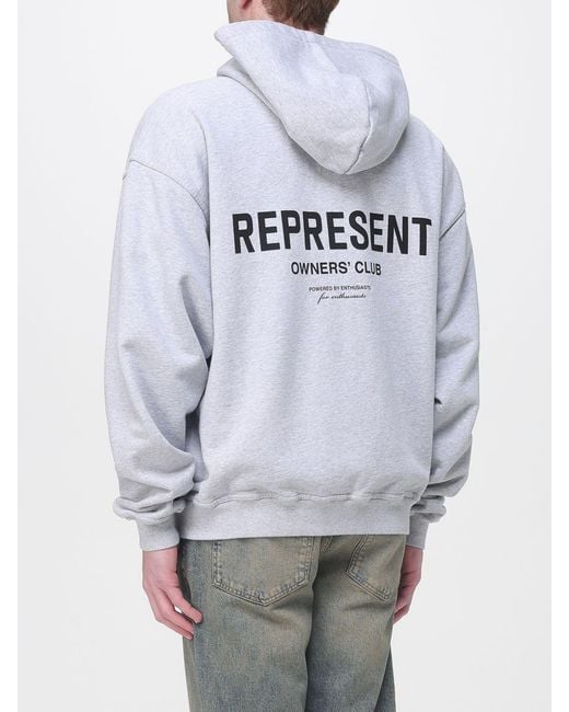 Represent Gray Cotton Hoodie With Logo for men