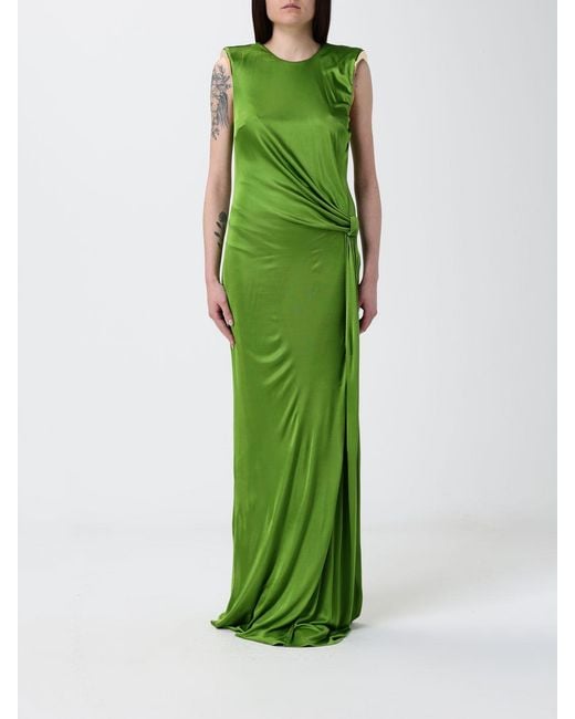 Elisabetta Franchi Green Draped Open-Back Dress