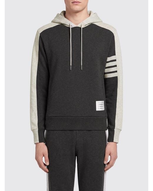 Thom Browne Gray Cotton Hoodie With Iconic 4-Bar Stripes On The Sleeve for men
