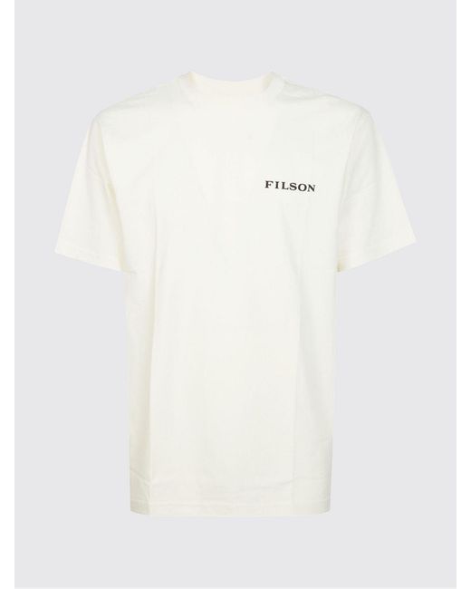 Filson White Crew Neck Cotton T-Shirt With Logo for men