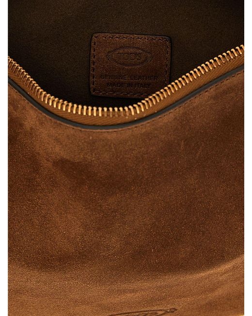 Tod's Brown Metal Dots Suede Calfskin Shoulder Bag With Adjustable Handle