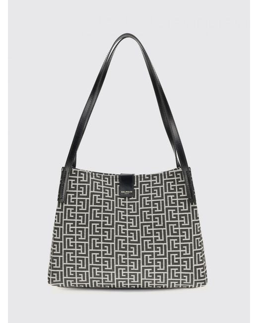 Balmain White Release Jacquard And Calfskin Bag