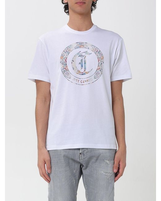 Just Cavalli White Cotton T-Shirt With Logo for men