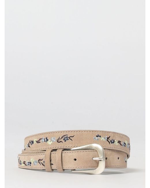 Orciani Natural Suede Belt With Floral Embroidery