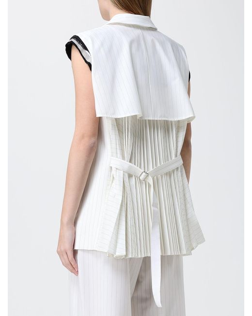 MEIMEIJ White Viscose Blend Vest With Pleated Panel