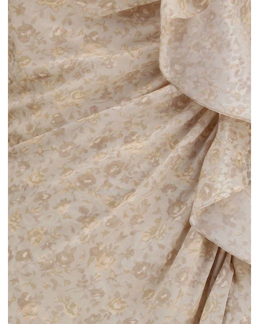 Alessandra Rich Natural Floral Print Silk Midi Dress