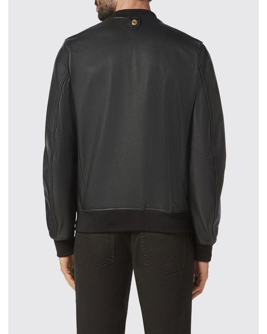 Billionaire Black Crocodile Leather Bomber Jacket With Crest And Elasticated Cuffs for men