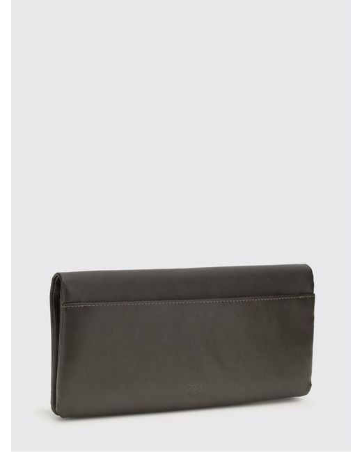 Pinko Gray Click Soft Horizontal Classic Leather Clutch