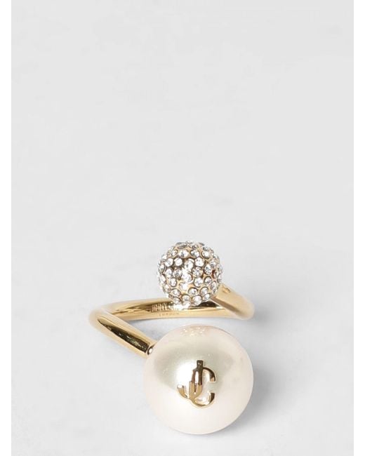 Jimmy Choo White Auri Brass Ring With Rhinestone Pavé