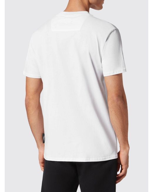 Philipp Plein White Contrasting Graphic Print Cotton T-Shirt for men