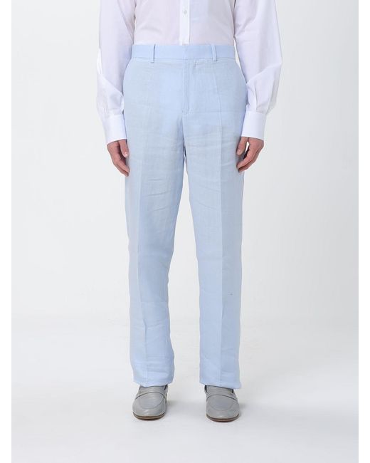Agnona Blue Linen Blend Tailored Trousers for men