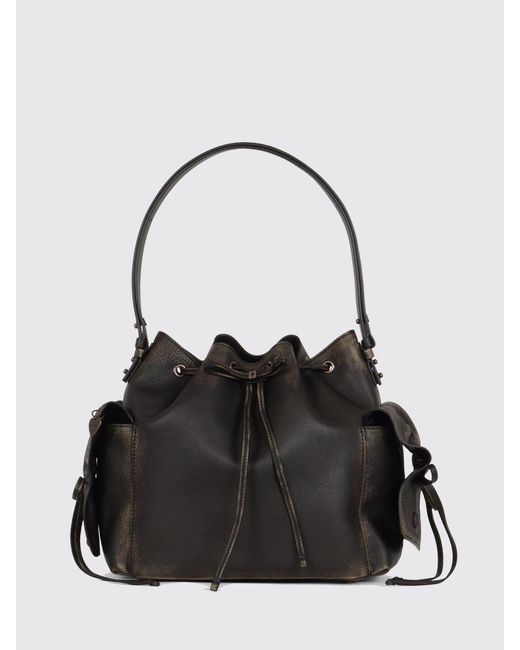 Acne Black Aged Leather Bucket Bag