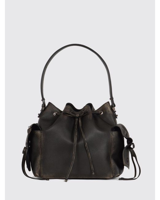 Acne Black Aged Leather Bucket Bag