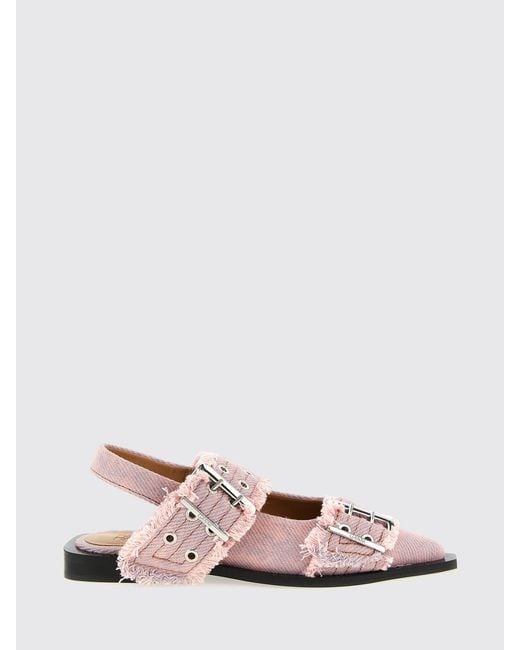Ganni Pink Organic Cotton Canvas Ballerinas