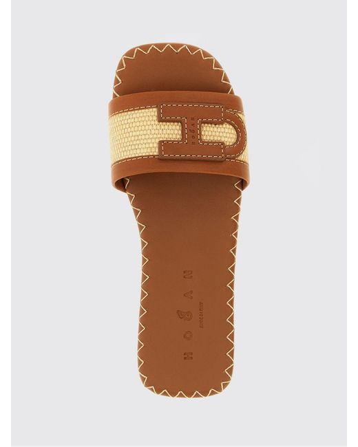 Hogan Brown H685 Raffia And Leather Slippers