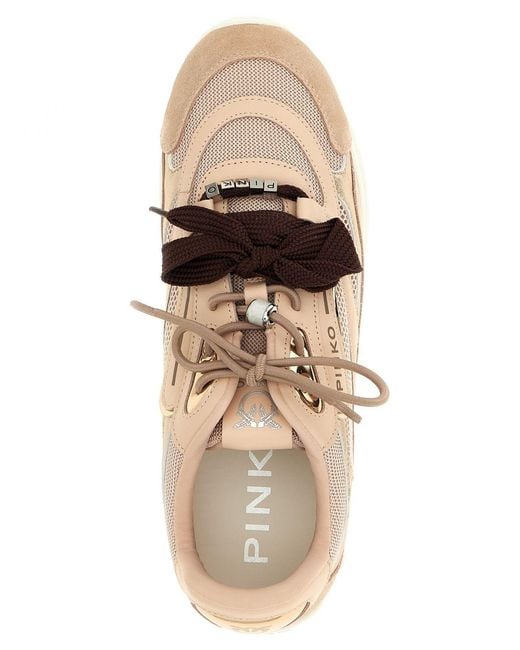 Pinko Natural Yulia Leather And Mesh Sneakers