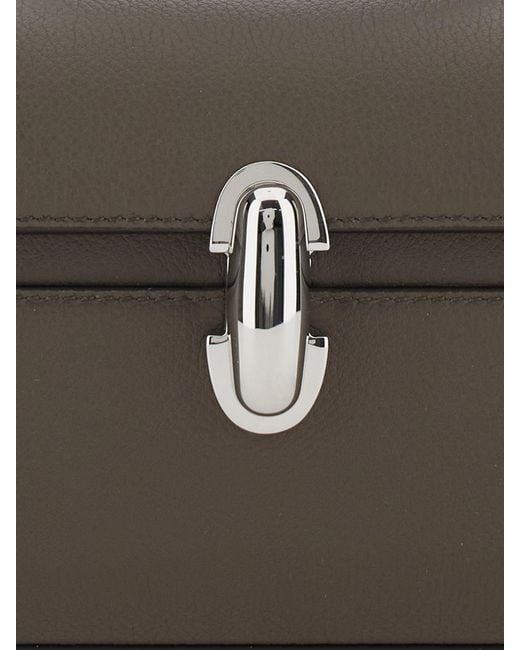 SAVETTE Gray Symmetry Grained Calfskin Clutch With Metallic Closure