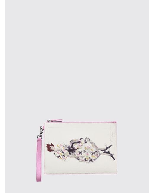 Marc Jacobs White The Runway Illustration Leather Clutch With Graphic Print
