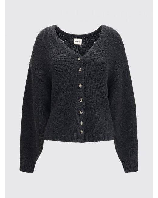 Khaite Black Deep V-Neck Pure Cashmere Cardigan