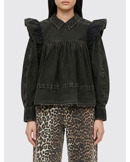 Ganni Black Organic Cotton Denim Blouse