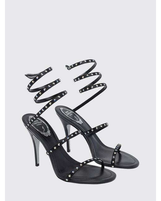 Rene Caovilla Metallic Star Leather Sandal With Star Rhinestones
