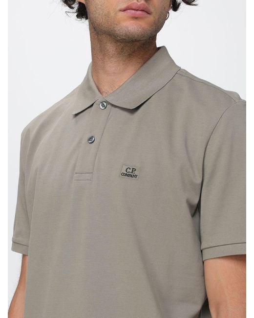 C P Company Gray Short-Sleeve Stretch Cotton Polo Shirt With A Contrasting Logo for men