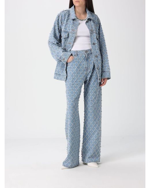 Pinko Blue Straight Denim Jeans With Rhinestones