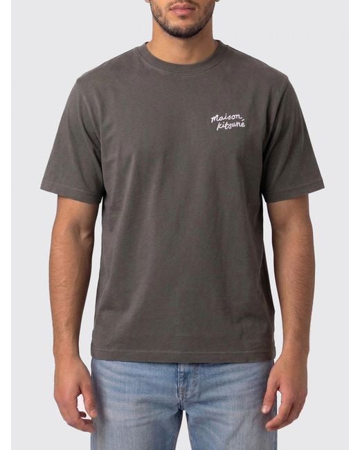 Maison Kitsuné Gray Maison KitsunÉ Cotton T-Shirt With Logo for men