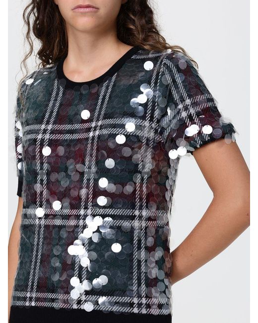 Top De Punto De Lana Virgen Con Estampado Tartán Y Lentejuelas N°21 de color Blue