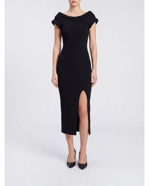 Elisabetta Franchi Blue Jersey Midi Sheath Dress With Front Slit