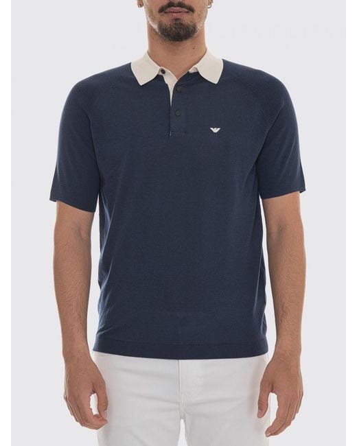 Emporio Armani Blue Cotton Knit Polo Shirt for men