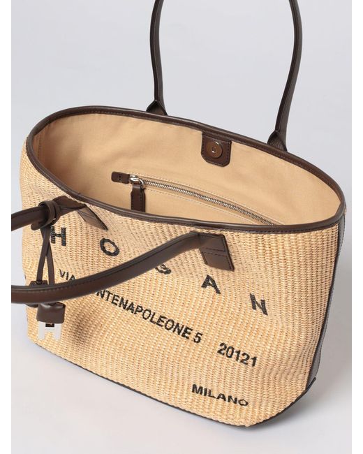 Hogan Natural Address Raffia Tote Bag With Logo