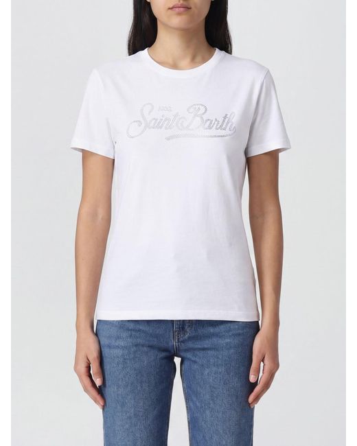 Mc2 Saint Barth White Crewneck Cotton T-Shirt With Graphic Print And Logo